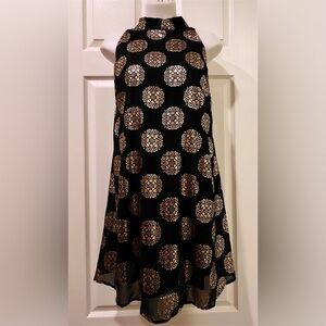Elegant Black and Gold Patterned Halter-top Dress